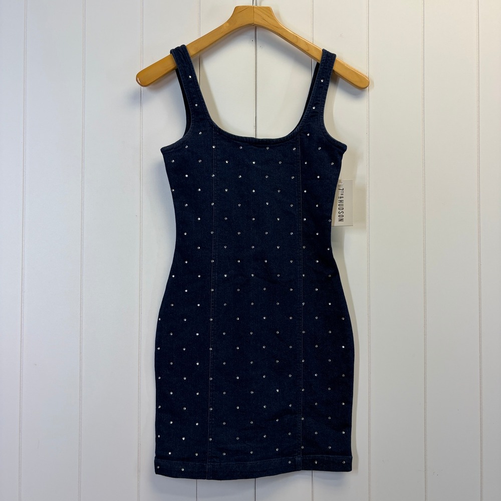 7th & Hudson Y2K Glam Rhinestone Denim Bodycon Dress Women Small Western Cowgirl
